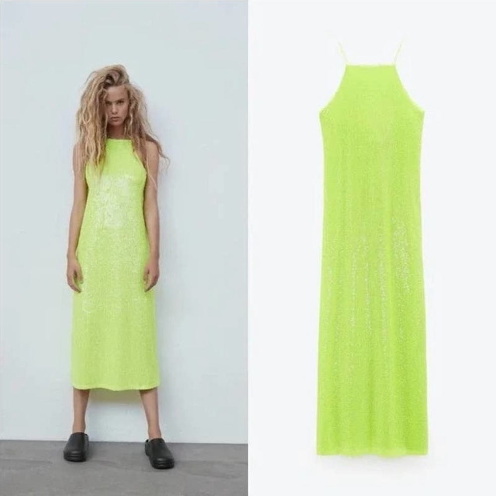Zara Lime green sequin dress size XS